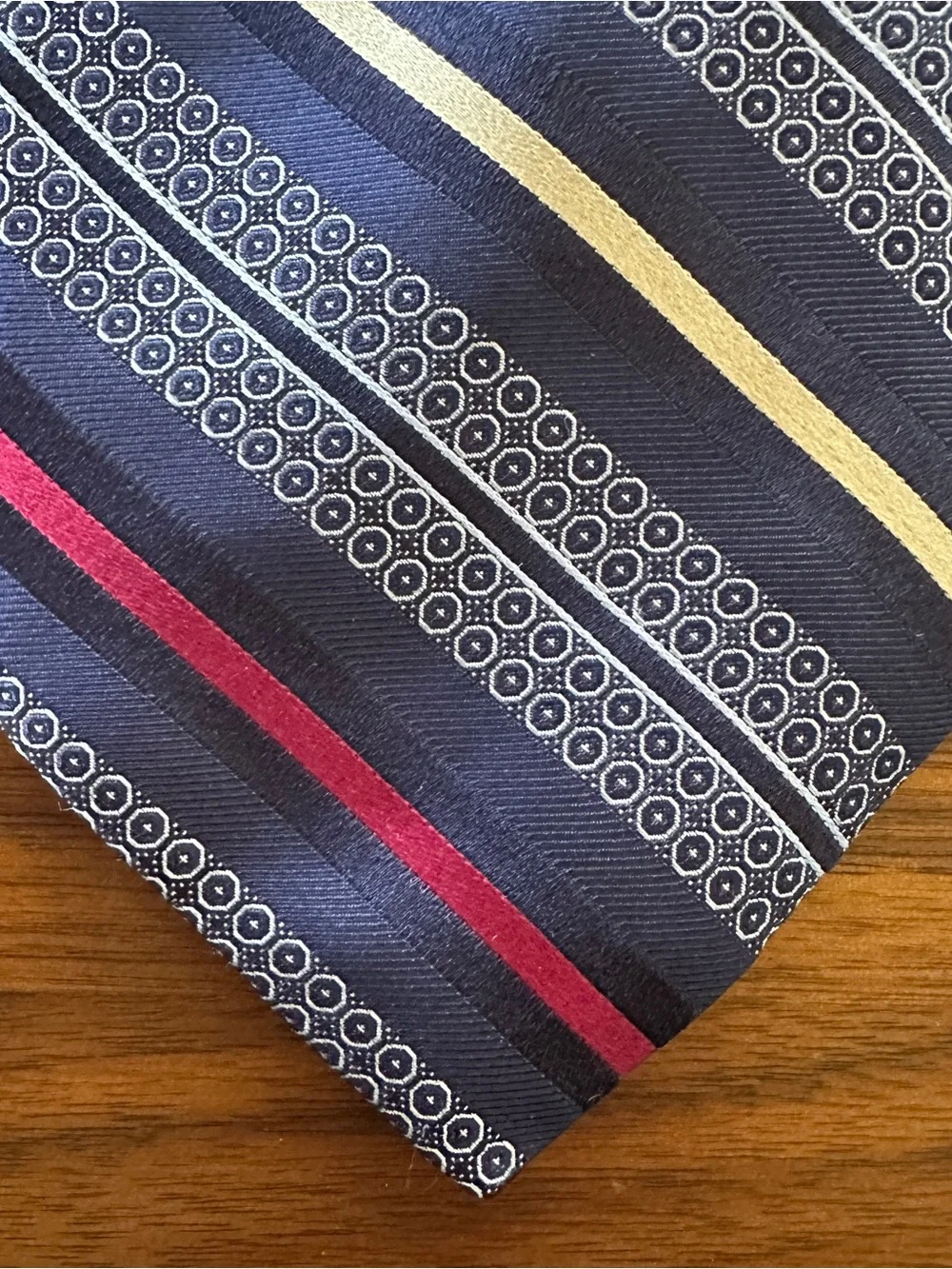 John W. Nordstrom Navy Tie with Red & Gold Stripes